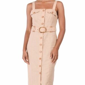 New Finders Keepers Linen Khaki Button Down Dress